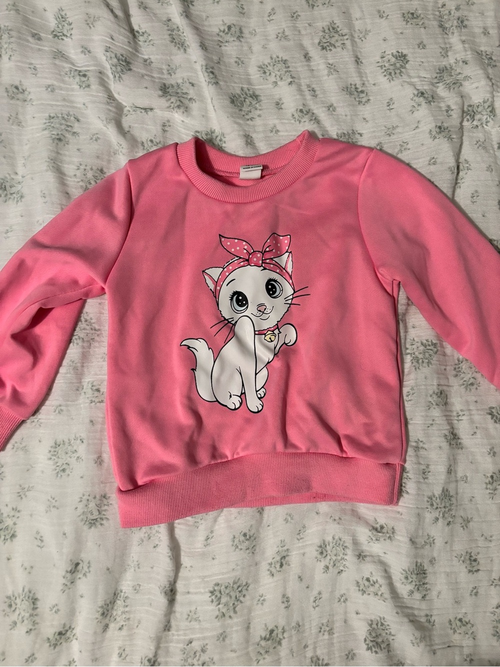 SHEIN Pink Girls' Sweatshirt with Cute Kitten Graphic